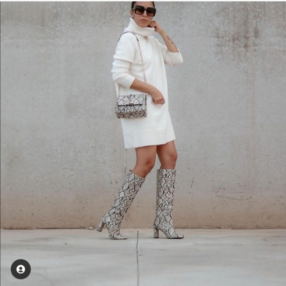 Last one! Zara * Snakeskin Print Knee High Heeled Boots - Picture 3 of 16